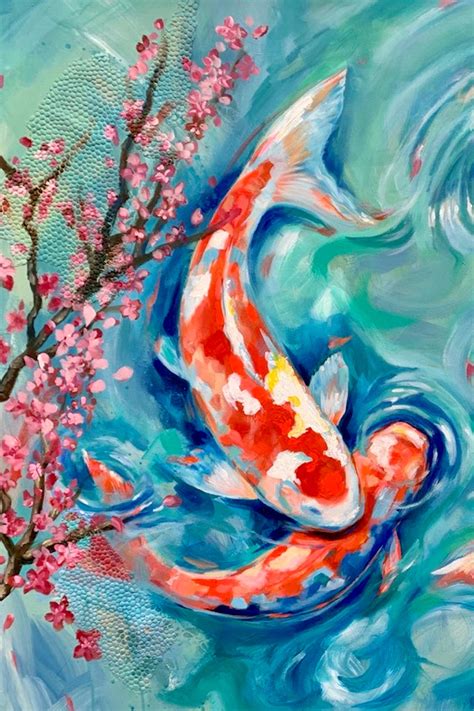 Koi Fish Painting Print Koi Fish Painting Stretched Canvas - Etsy Canada | Painting, Fish ...