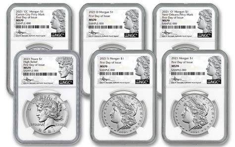 2021 Morgan And Peace Silver Dollar 6 Pc Set Ngc Ms70 Fdi W Mercanti Signature