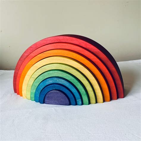 Large Wooden Grimm S Style Rainbow Stacker Toy Waldorf Etsy