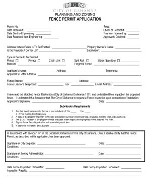 Fillable Online Gahanna Application For Fence Permit City Of Gahanna