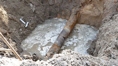 A Large Trench Was Dug In The Ground Pipeline Laying Excavation Stock