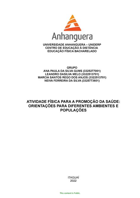 Trabalho Grupo Universidade Anhanguera Uniderp Centro De Educa O