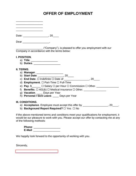 Free Job Offer Letter Templates Pdf Word Eforms