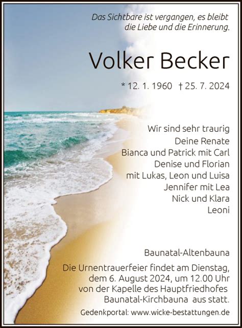 Traueranzeigen Von Volker Becker Trauer Hna De