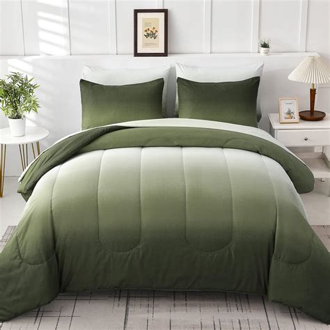 Amazon.com: 7 Pieces Olive Green King Comforter Set - Lightweight ...