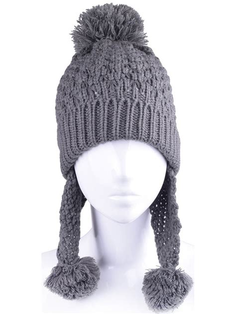 Women Winter Hat With Ear Flaps Cable Knit Ski Cap Pompom Earflap Beanie Hats Gray C8186r5sk95