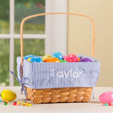 Personalized Blue Gingham Wicker Easter Basket Walter Drake