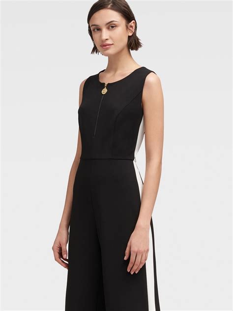 Dkny Synthetic Side Stripe Jumpsuit In Black Cloud Black Lyst