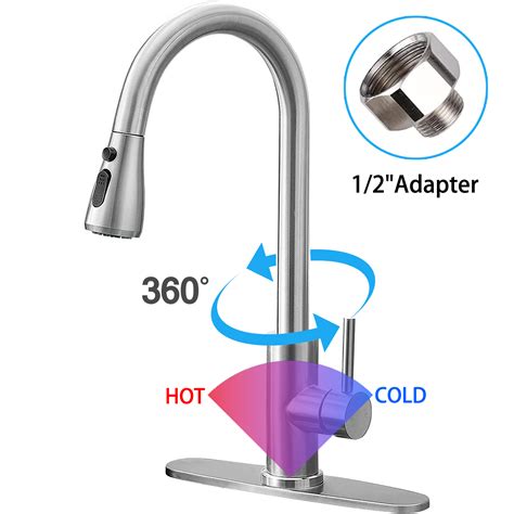 Mitojosyeer Kitchen Faucet Pull Down Sprayer 304 Stainless Steel High Arc Pause Button Deck