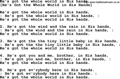 Old American Song - Lyrics for: He's Got The Whole World In His Hands ...