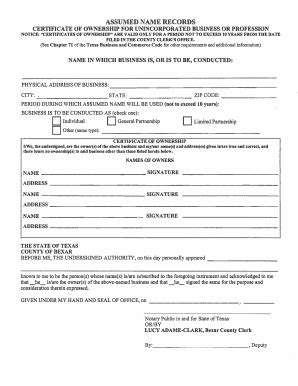 Fillable Online Unincorporated Business Assumed Name Certificate Fax