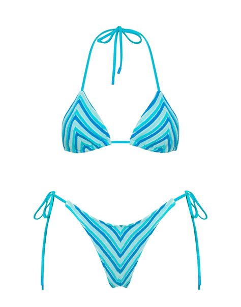 A Side Tie Bikini In Blue Stripe Terry Fully Adjustable Triangle Top