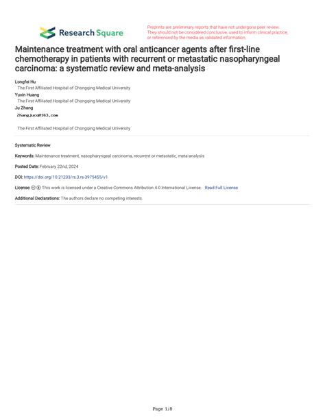 Pdf Maintenance Treatment With Oral Anticancer Agents After First Line Chemotherapy In