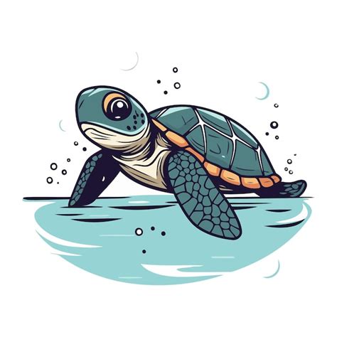 Une Jolie Tortue De Mer De Dessin Anim Nageant Dans L Eau Illustration