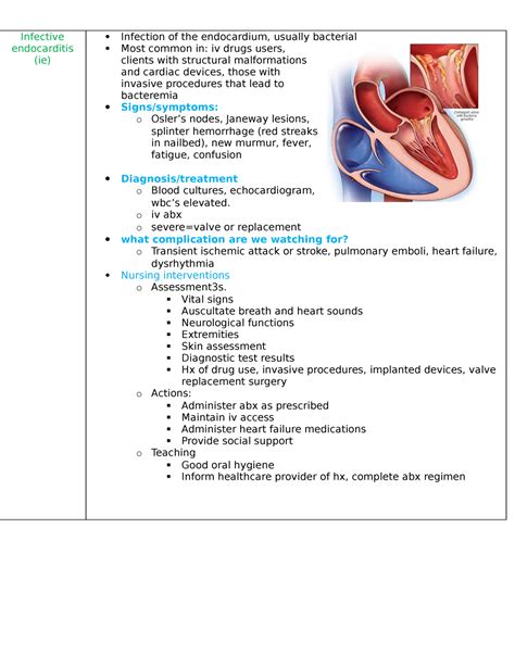 Exam3 Notes 3 N A Infective Endocarditis Ie Infection Of The Endocardium Usually