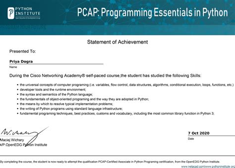 Cisco Netacad Pcap Programming Essentials In Python Certification