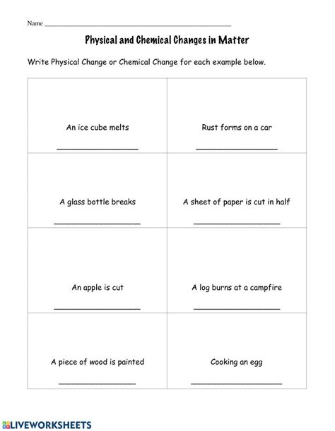 Physical And Chemical Change Worksheet Physical And Chemical Changes