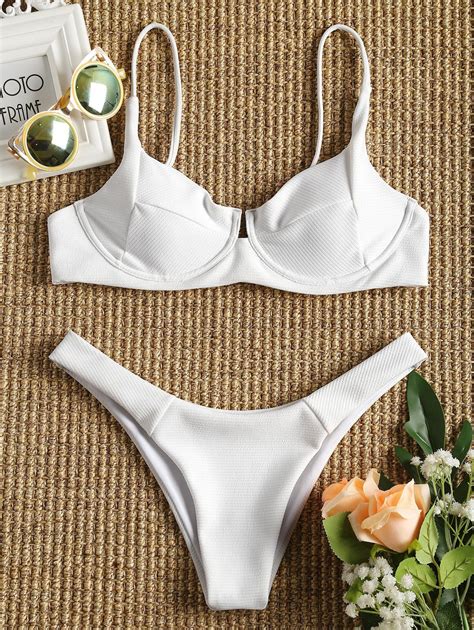 [14 Off] 2019 Ribbed Underwire Bikini Set In White Zaful