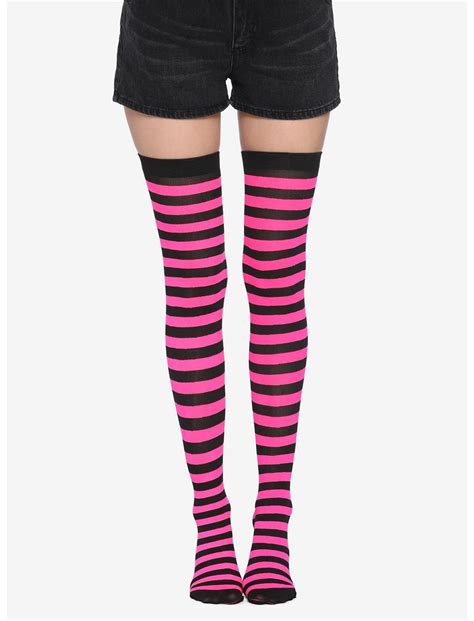 Hot Pink And Black Stripe Thigh Highs Hot Topic