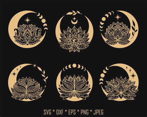 Moon And Lotus Flower Svg Bundle Lotus Tattoo Design Mandala Etsy