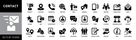 Set Of Black And White Vector Contact Icons Stock Vector Illustration