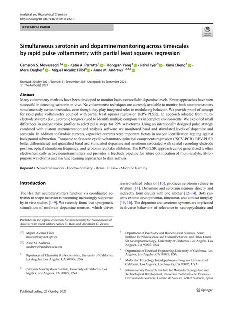 Pdf Simultaneous Serotonin And Dopamine Monitoring Across Timescales