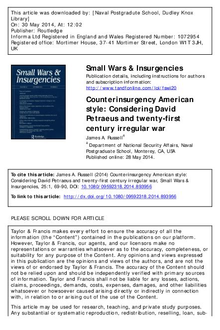 (PDF) Small Wars & Insurgencies Counterinsurgency American style: Considering David Petraeus and ...