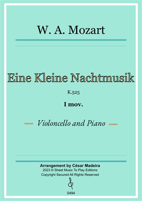 Eine Kleine Nachtmusik Mov Cello And Piano Full Score Arr