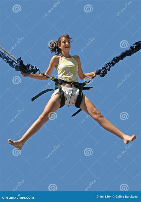 Girl Bungee Jumping Stock Photo Image Of Brunette Park 1611264