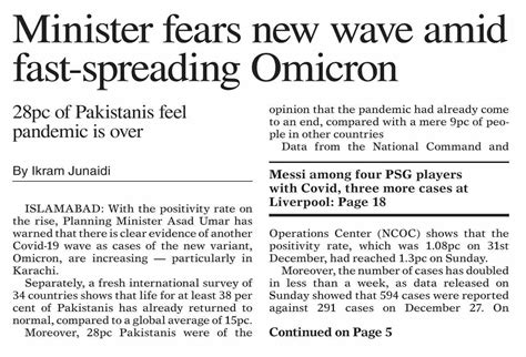 Dawn Epaper Jan 03 2022 Minister Fears New Wave Amid Fast