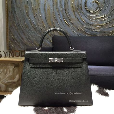 Hermes Kelly 32 Black Epsom Leather Handstitched Silver hw