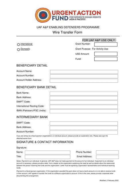 Free Printable Wire Transfer Form Templates Excel Pdf