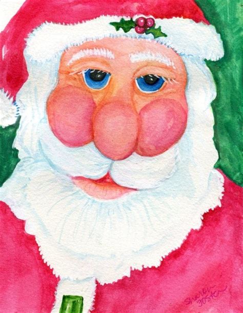 Items Similar To Original Santa Claus Watercolor Painting Portrait Of