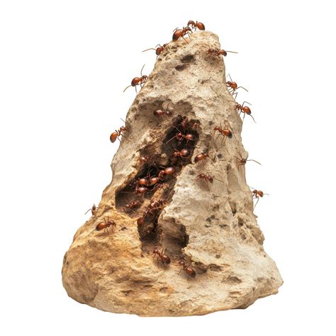 Ant mound with termites cohabitating, showcasing unique ecosystem