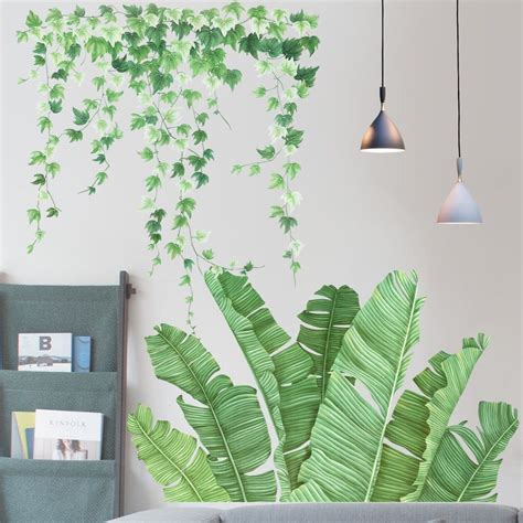 Green Leaf Wall Sticker Bedroom Self Stick Fresh Plant Wall Etsy