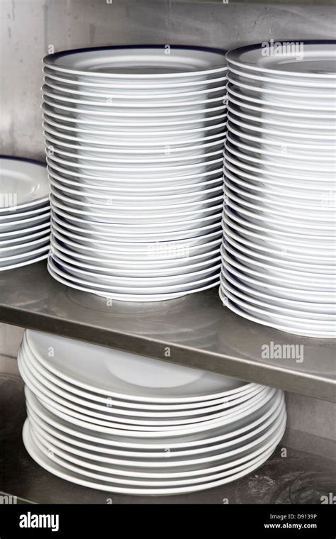 Plates In A Restaurant Kitchen Stock Photo Alamy