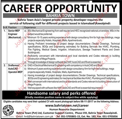 Bahria Town Jobs 2017 Rawalpindi 2024 Job Advertisement Pakistan