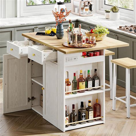 Winston Porter Lujane Wood Kitchen Island Set Reviews Wayfair