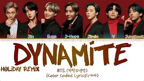 BTS 방탄소년단 DYNAMITE Holiday Remix Color Coded Lyrics 가사 YouTube