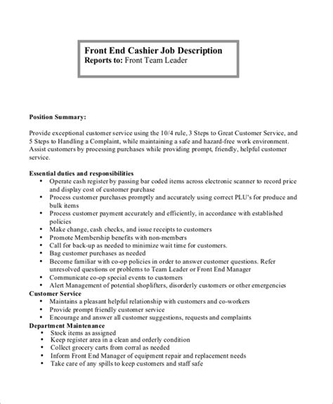 Free 13 Sample Cashier Job Descriptions In Pdf Word