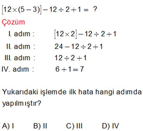 İşlem Önceliği Çözümlü Test Soruları 6 Sınıf Matematik Testleri