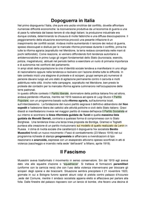 Dopoguerra In Italia E Il Fascismo Dopoguerra In Italia Nel Primo