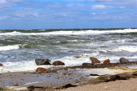 Baltic Sea Beach in Stormy Weather with Sea Waves Stock Image - Image ...