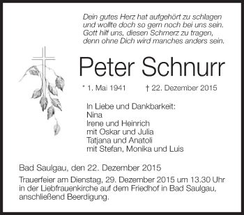 Traueranzeigen Von Peter Schnurr Schwaebische De Trauerportal