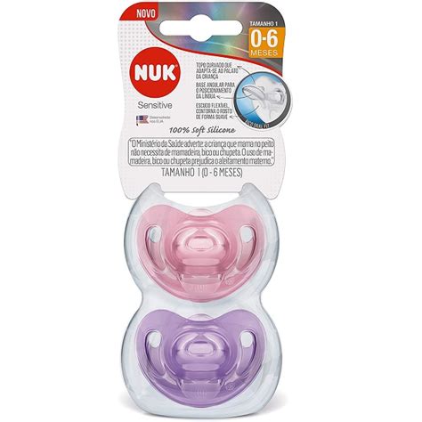 Kit 2 Chupetas Sensitive SOFT 100 Silicone 0 6 Meses NUK GIRL