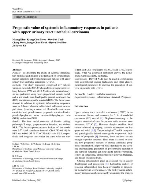 PDF Prognostic Value Of Systemic Inflammatory Responses In Patients