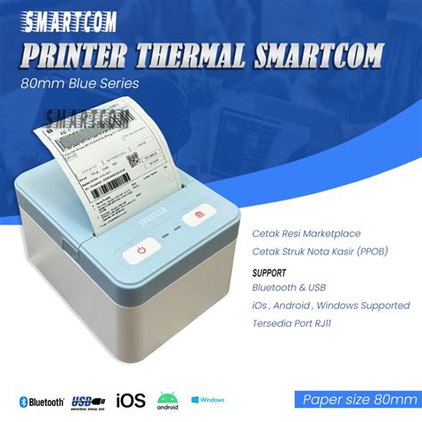 Jual SMARTCOM 80mm Printer Bluetooth USB Thermal Blue Color Kertas