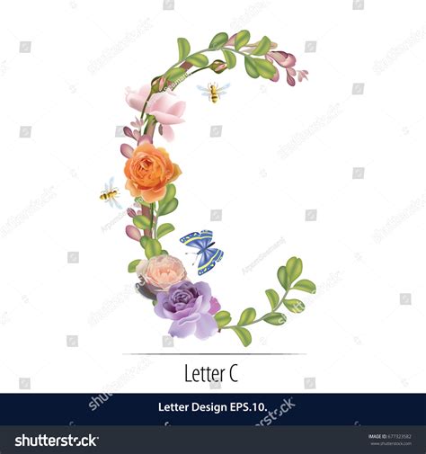 Floral Watercolor Alphabet Letter C Made Stock Vector (Royalty Free ...