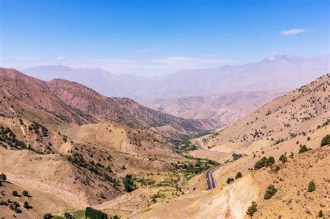 Kamchik Pass Viewpoint Overlooking Qurama Mountains Uzbekistan Stock