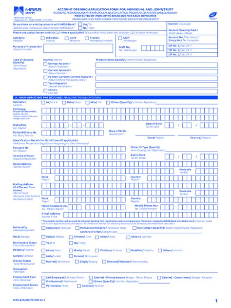 Fillable Online ACCOUNT OPENING APPLICATION FORM BORANG Fax Email